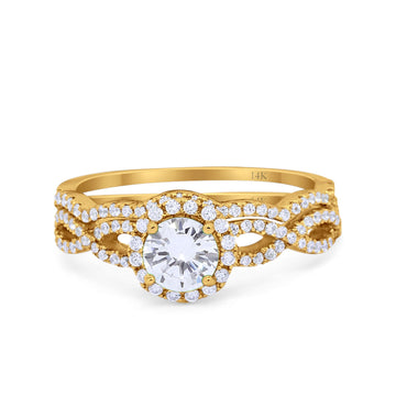 14K Yellow Gold Two Piece Infinity Shank Round Bridal Set Ring Wedding Engagement Band Simulated CZ Size 7